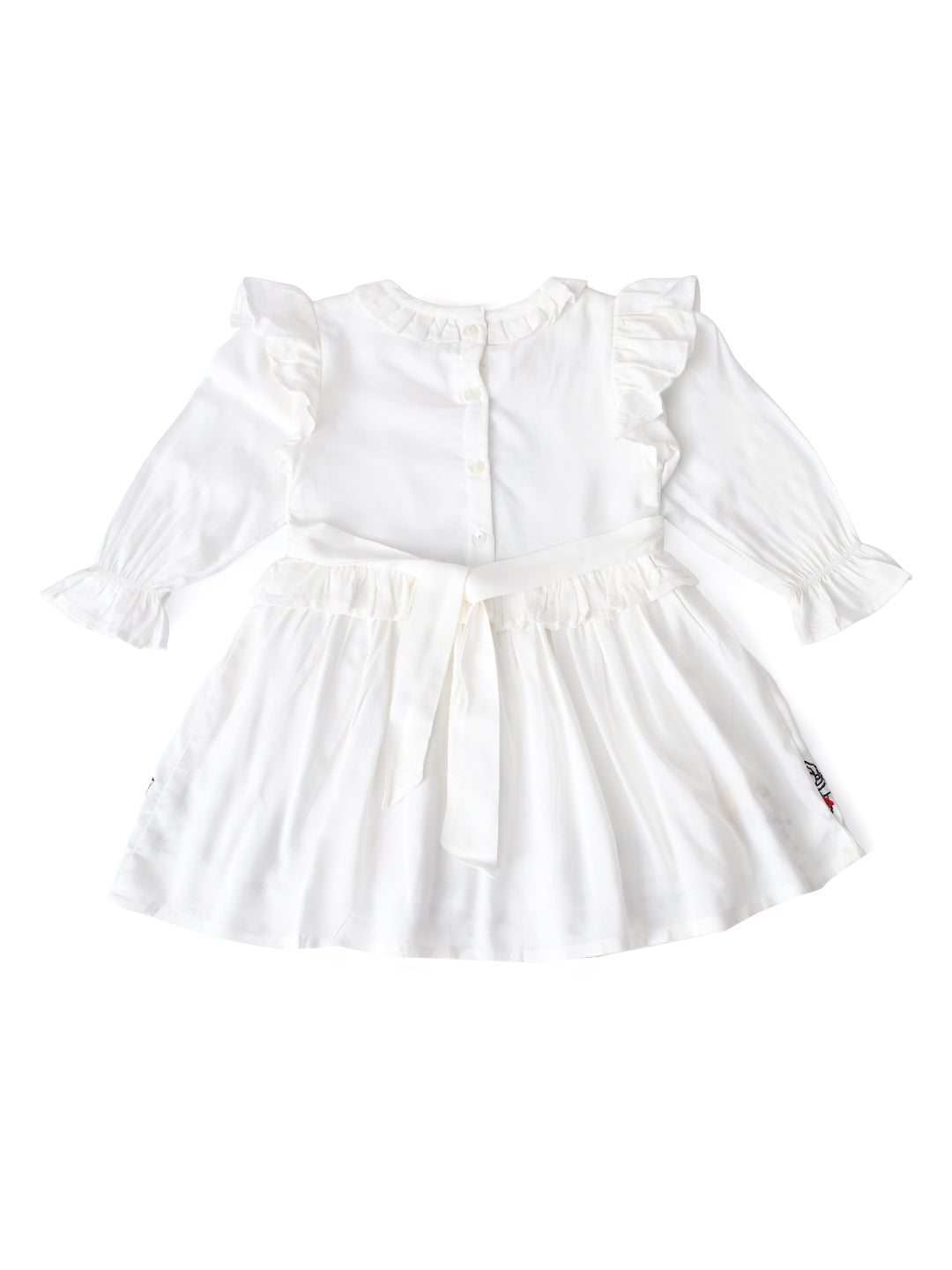 Baby Girls Embroidered Cotton Dress with Full Sleeves & Floral Print - White- MADR603L
