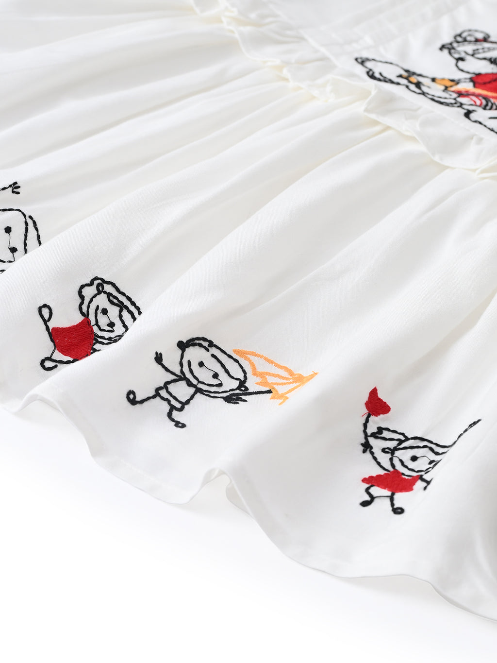 Baby Girls Embroidered Cotton Dress with Full Sleeves & Floral Print - White- MADR603L