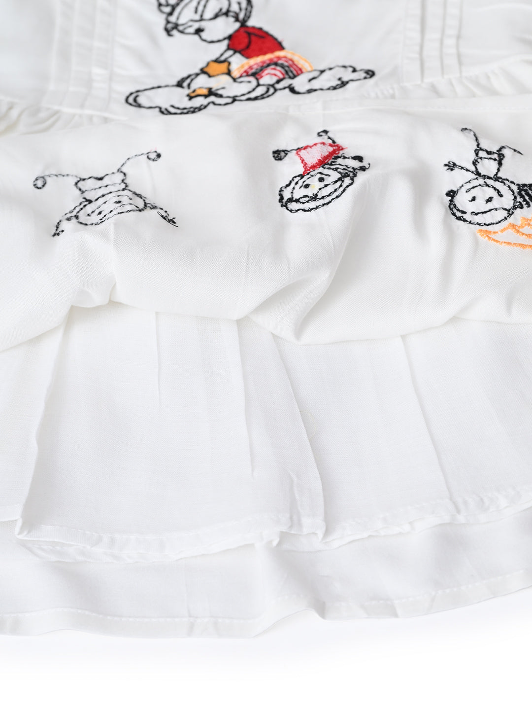 Baby Girls Embroidered Cotton Dress with Full Sleeves & Floral Print - White- MADR603L