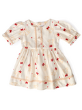 Baby Girls Printed Cotton Woven  Dress with Contrast Lace Detail -Red- MADR612L