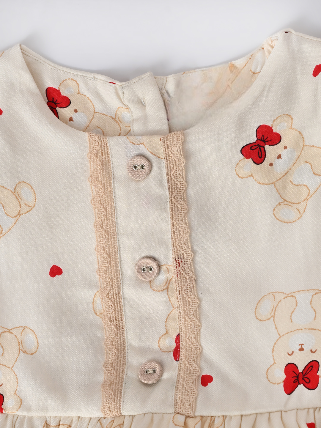 Baby Girls Printed Cotton Woven  Dress with Contrast Lace Detail -Red- MADR612L
