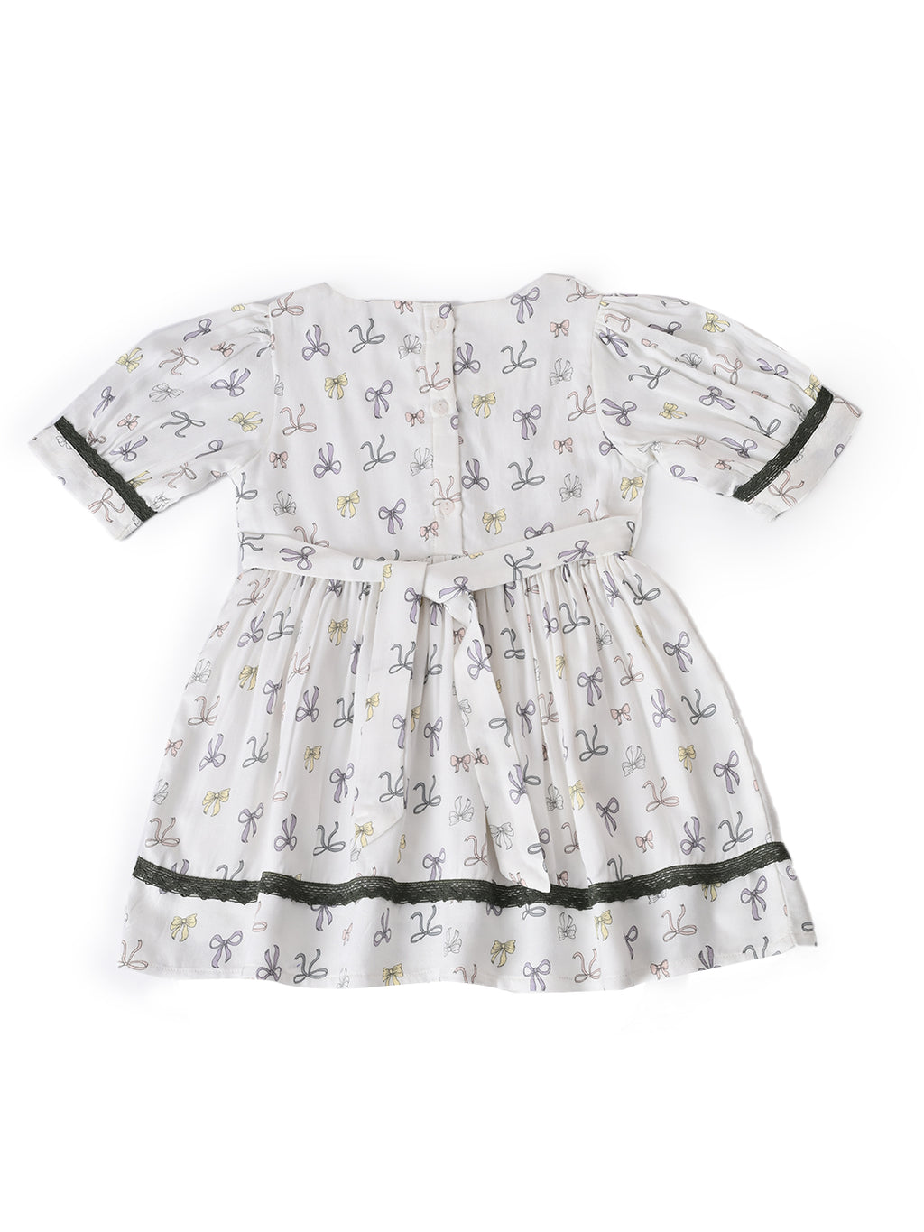 Baby Girls Printed Cotton Woven  Dress with Contrast Lace Detail -Green- MADR614L