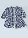 Baby Girls Checked Cotton Dress with Embroidered Pockets - Black- MADR628L