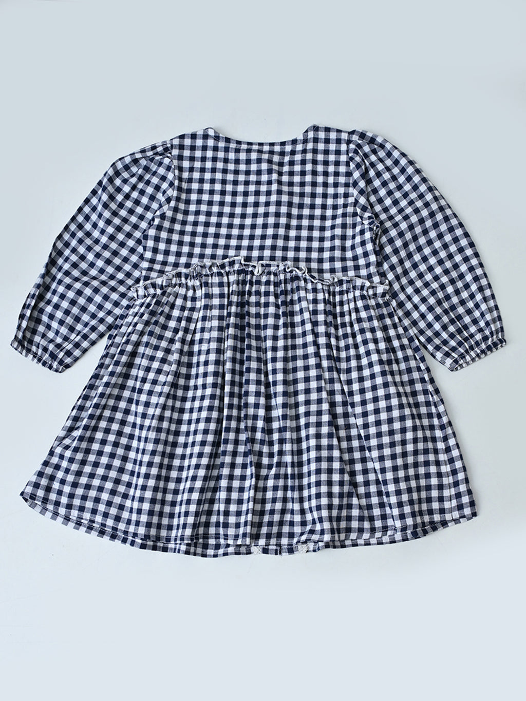 Baby Girls Checked Cotton Dress with Embroidered Pockets - Black- MADR628L
