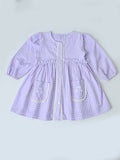 Baby Girls Checked Cotton Dress with Embroidered Pockets - Pink- MADR629L