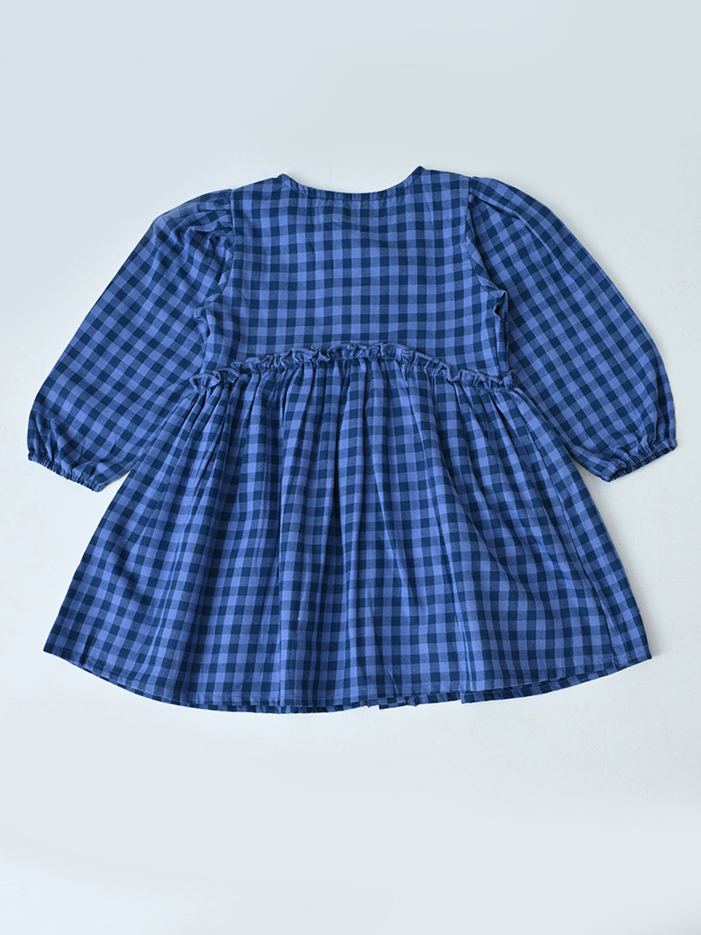 Baby Girls Checked Cotton Dress with Embroidered Pockets - Navy Blue- MADR630L