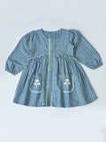 Baby Girls Checked Cotton Dress with Embroidered Pockets - Grey- MADR631L