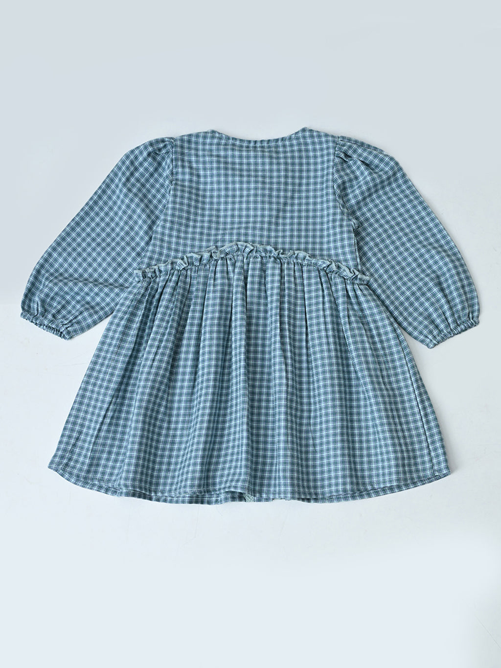 Baby Girls Checked Cotton Dress with Embroidered Pockets - Grey- MADR631L