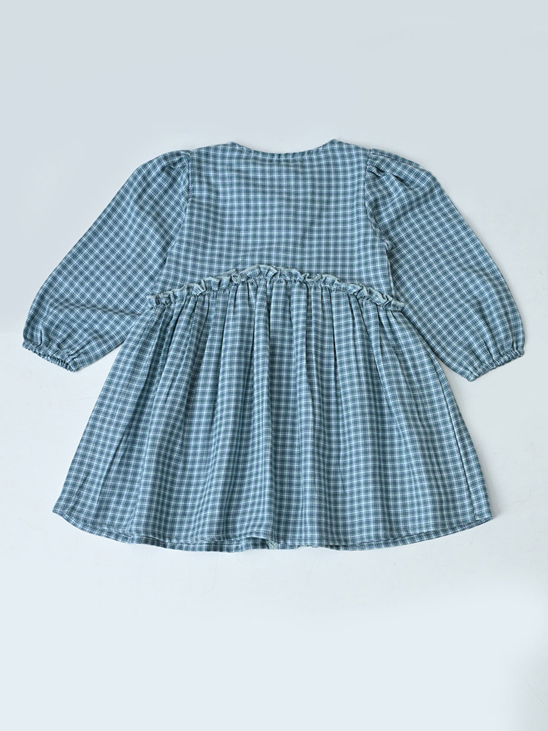 Baby Girls Checked Cotton Dress with Embroidered Pockets - Grey- MADR631L