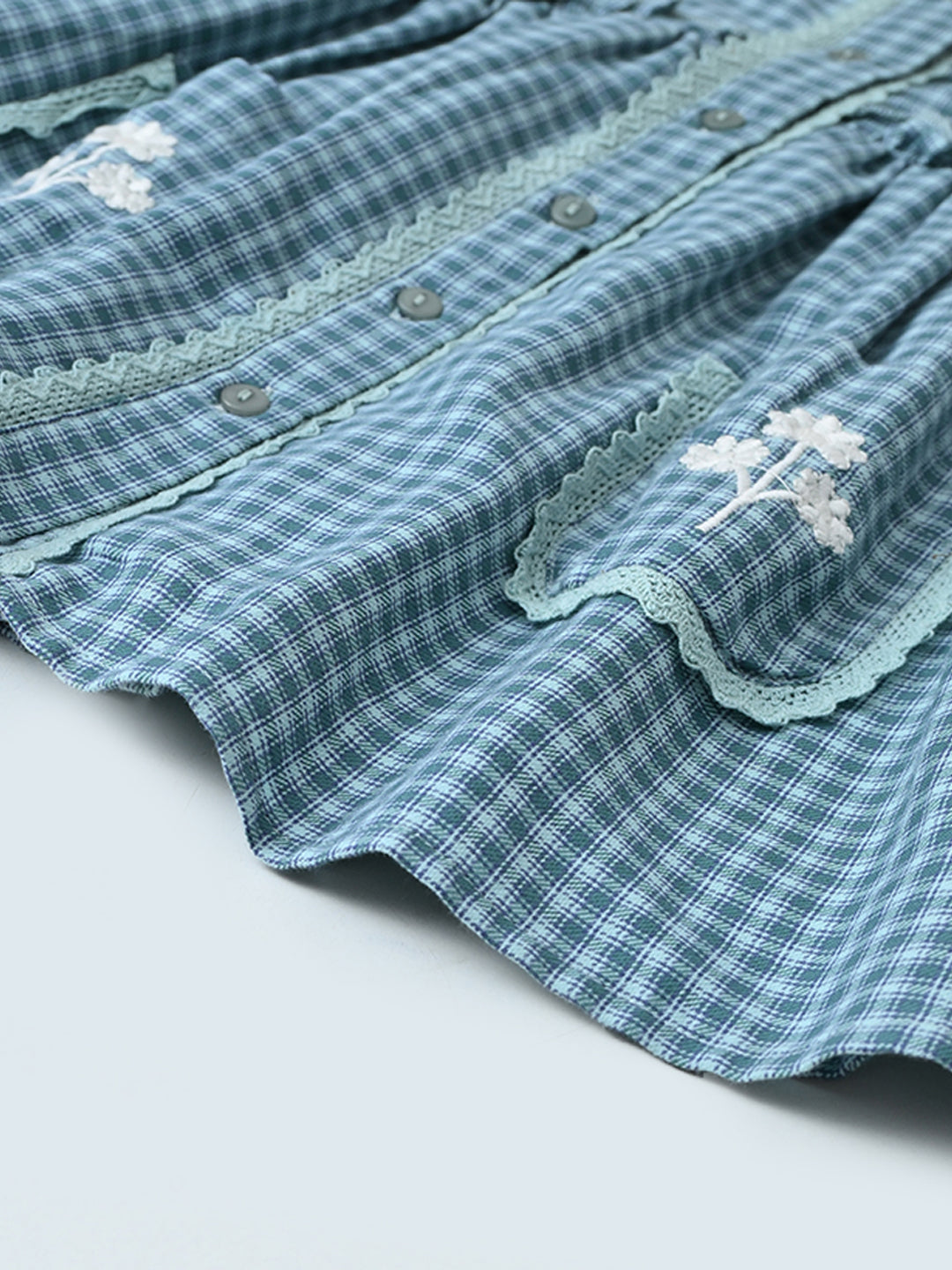 Baby Girls Checked Cotton Dress with Embroidered Pockets - Grey- MADR631L