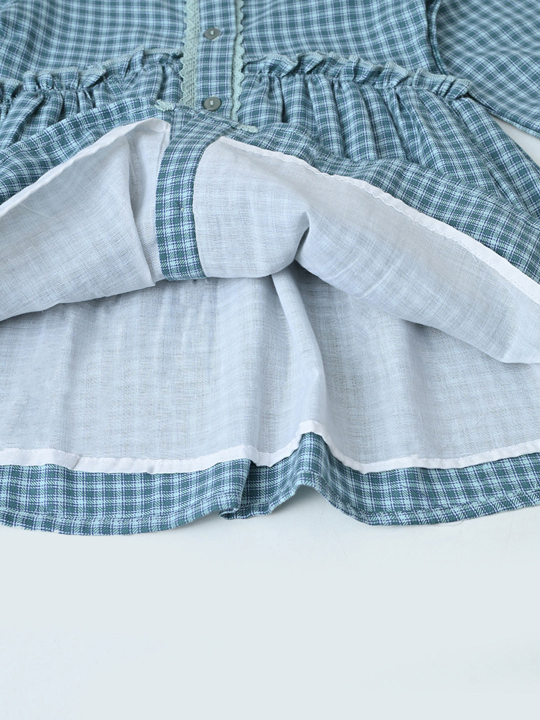 Baby Girls Checked Cotton Dress with Embroidered Pockets - Grey- MADR631L