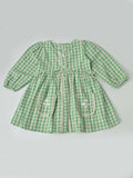 Baby Girls Checked Cotton Dress with Embroidered Pockets - Green- MADR632L