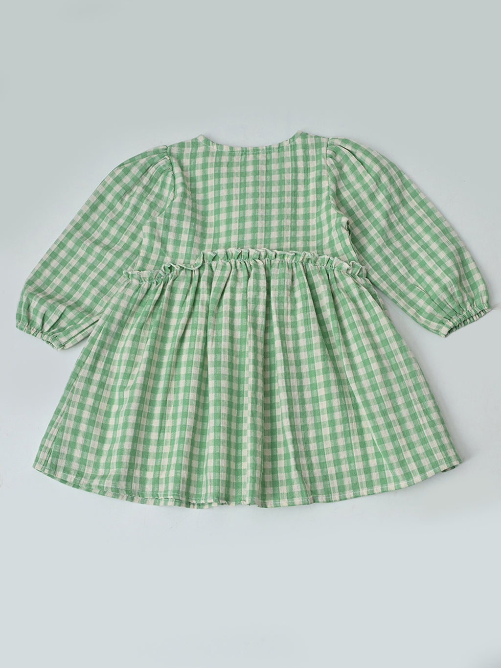 Baby Girls Checked Cotton Dress with Embroidered Pockets - Green- MADR632L