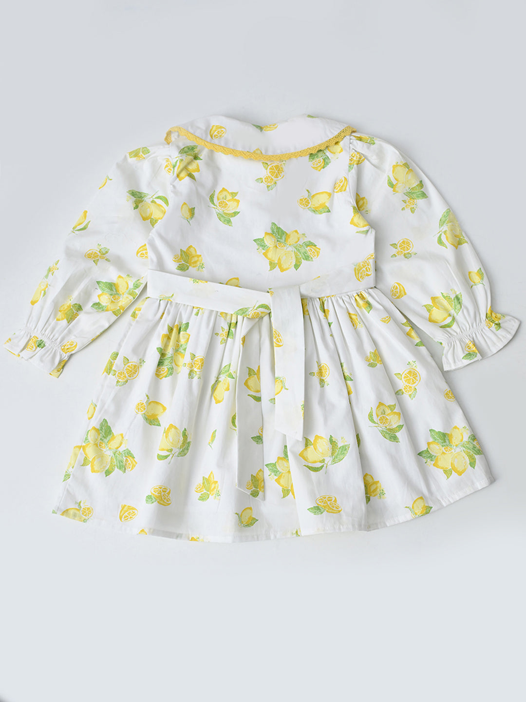 Baby Girls Floral Printed CottonWoven  Dress with Peter Pan Collar -White- MADR641L