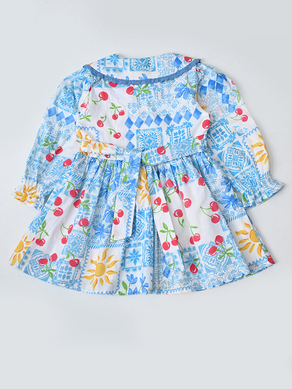 Baby Girls Floral Printed CottonWoven  Dress with Peter Pan Collar -Blue- MADR642L