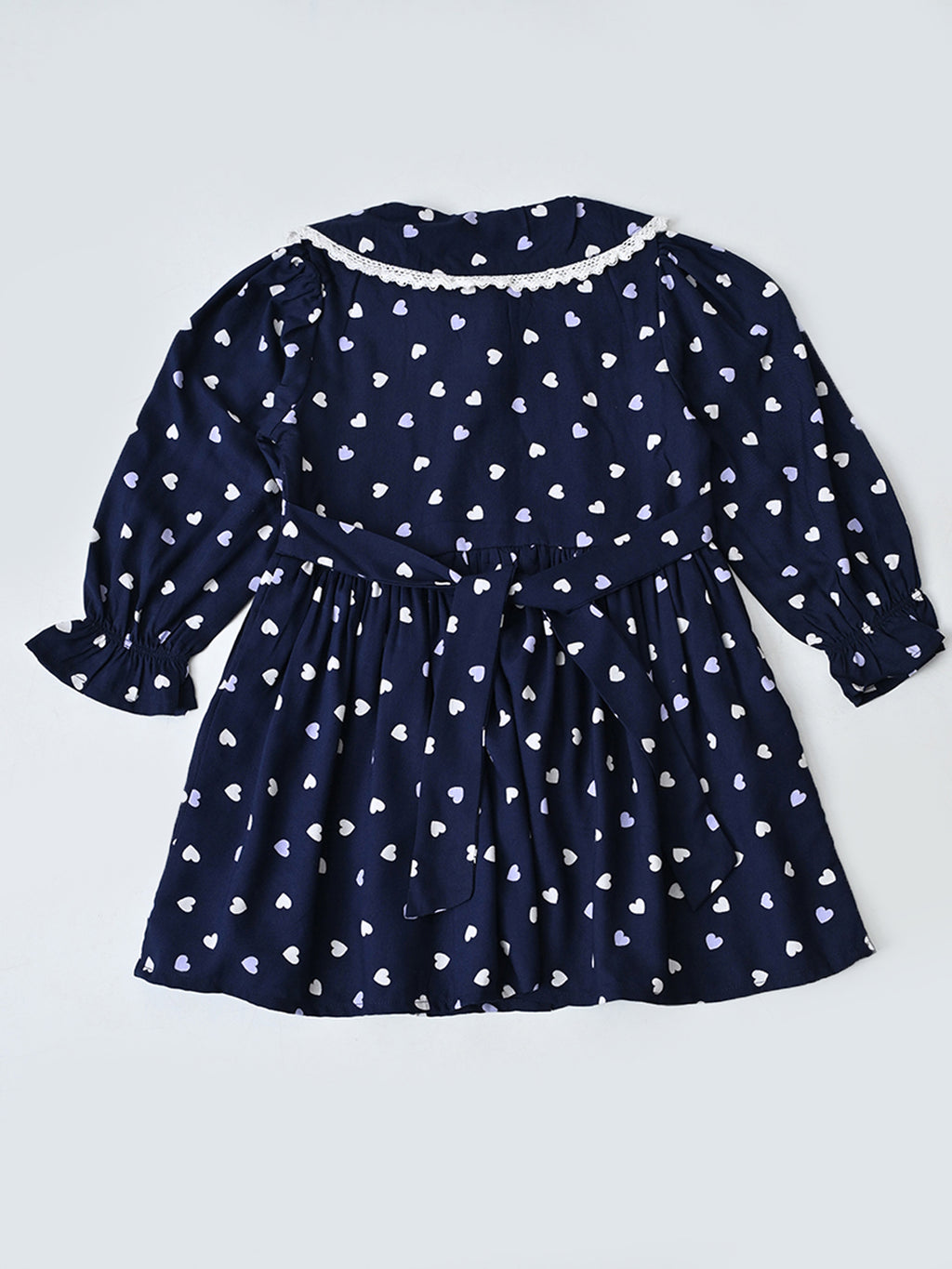 Baby Girls Floral Printed CottonWoven  Dress with Peter Pan Collar -Navy- MADR643L