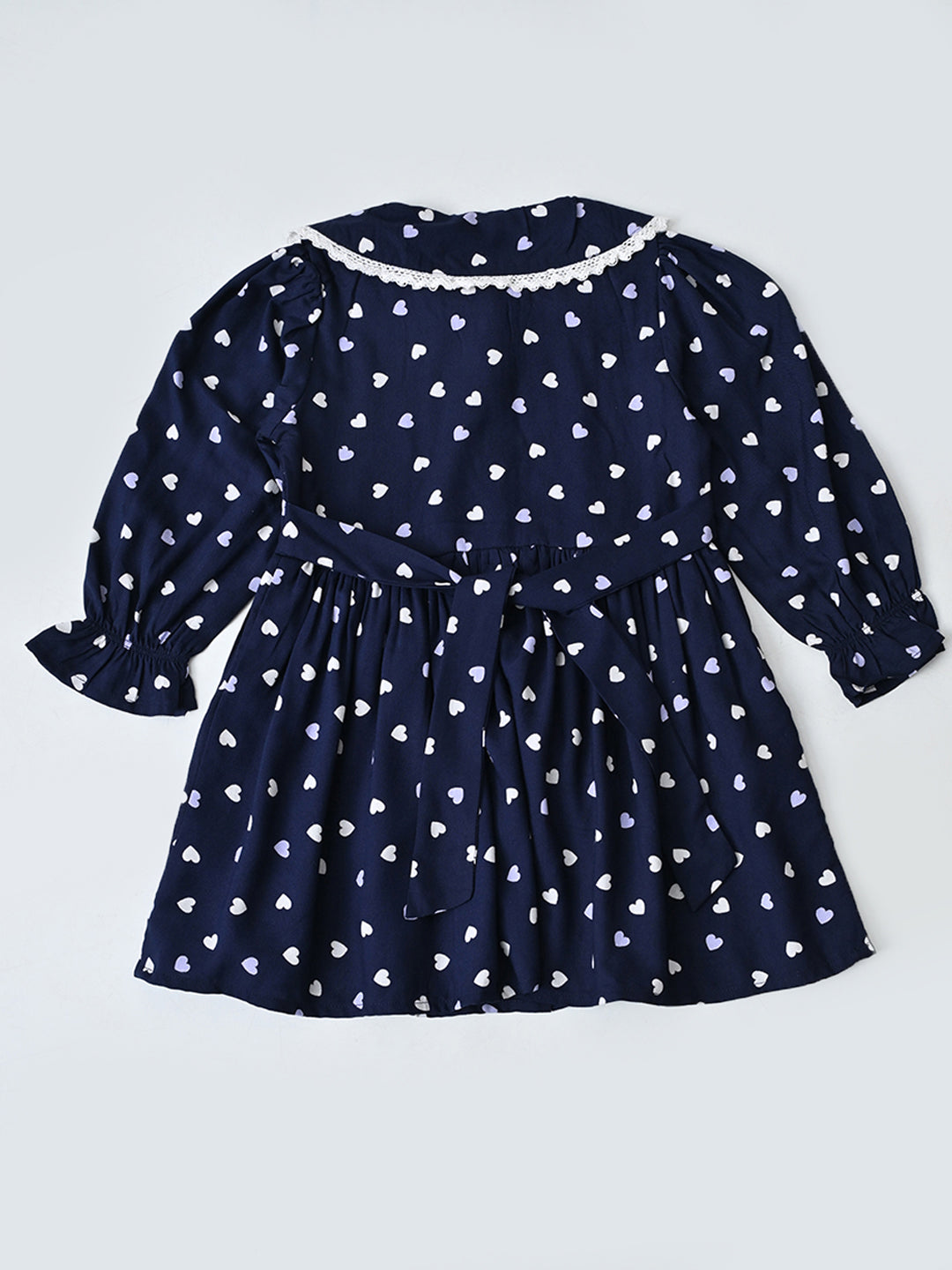 Baby Girls Floral Printed CottonWoven  Dress with Peter Pan Collar -Navy- MADR643L