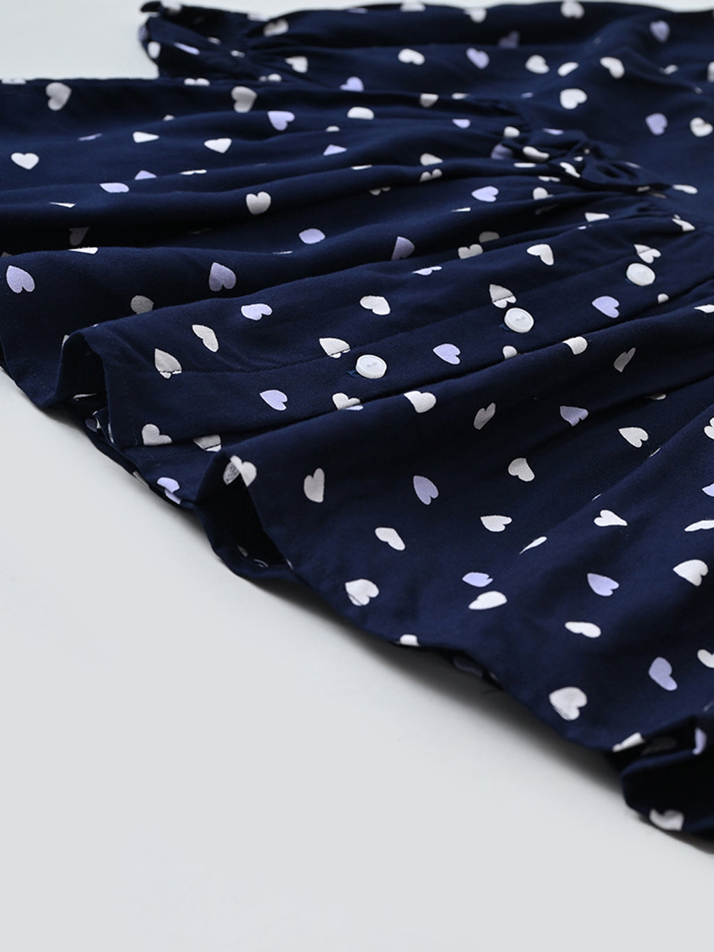 Baby Girls Floral Printed CottonWoven  Dress with Peter Pan Collar -Navy- MADR643L