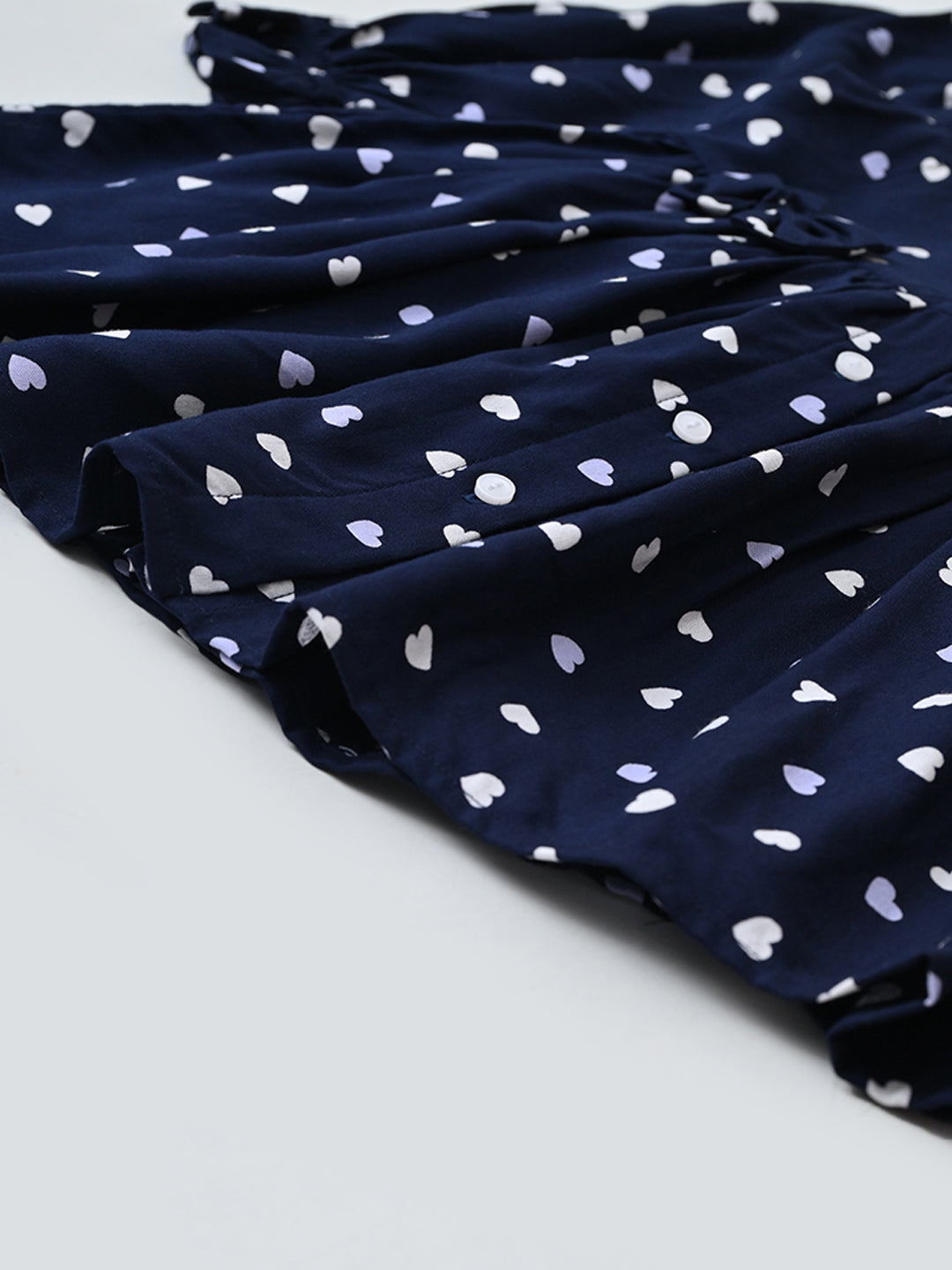 Baby Girls Floral Printed CottonWoven  Dress with Peter Pan Collar -Navy- MADR643L