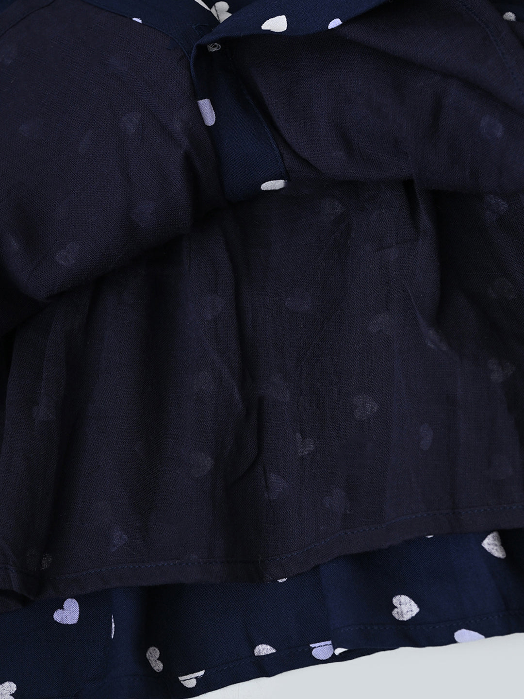Baby Girls Floral Printed CottonWoven  Dress with Peter Pan Collar -Navy- MADR643L