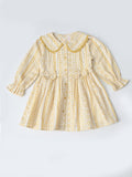 Baby Girls Floral Printed CottonWoven  Dress with Peter Pan Collar -Yellow- MADR644L