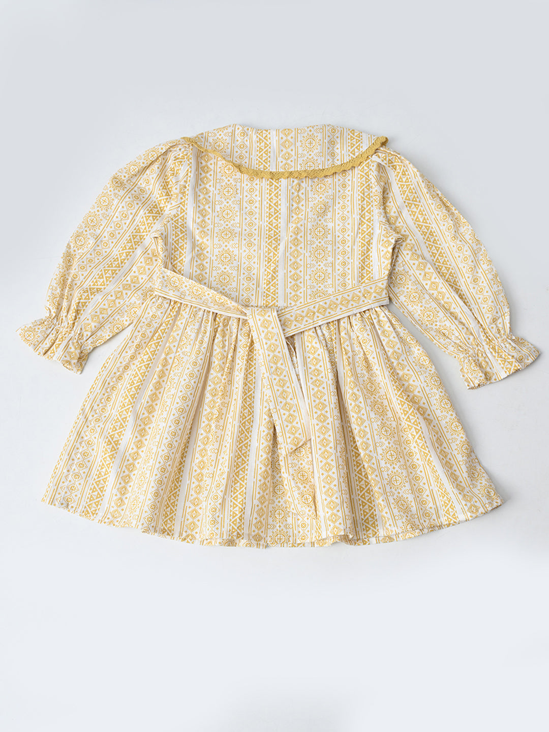 Baby Girls Floral Printed CottonWoven  Dress with Peter Pan Collar -Yellow- MADR644L