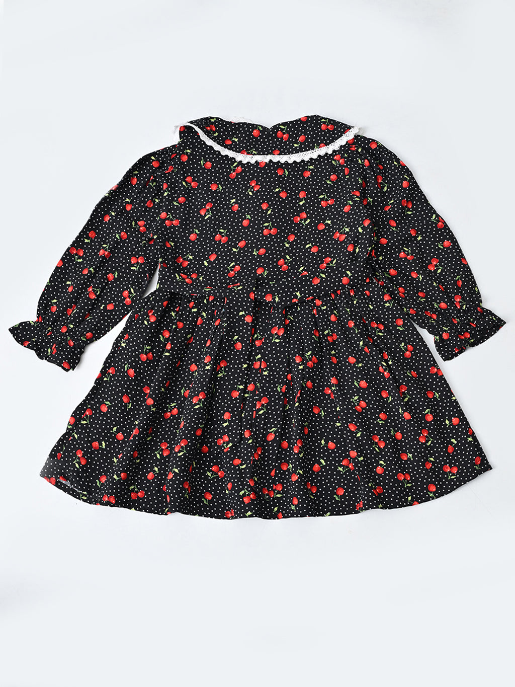 Baby Girls Floral Printed CottonWoven  Dress with Peter Pan Collar -Black- MADR645L