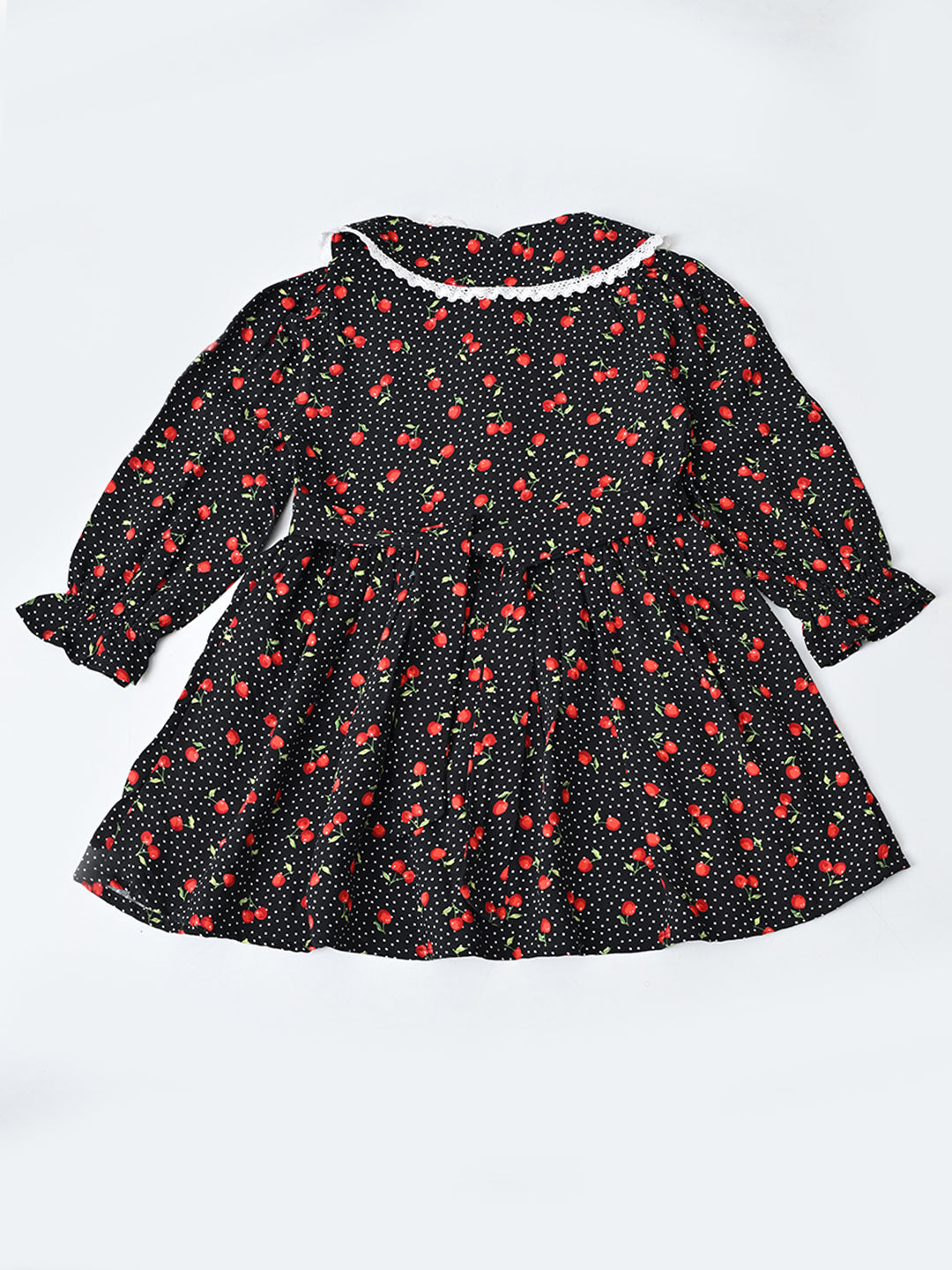 Baby Girls Floral Printed CottonWoven  Dress with Peter Pan Collar -Black- MADR645L