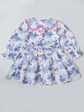 Baby Girls Floral Printed CottonWoven  Dress with Peter Pan Collar -Sky Blue- MADR646L