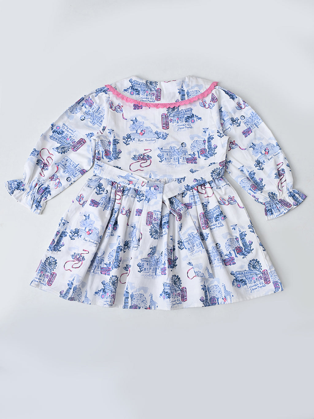 Baby Girls Floral Printed CottonWoven  Dress with Peter Pan Collar -Sky Blue- MADR646L