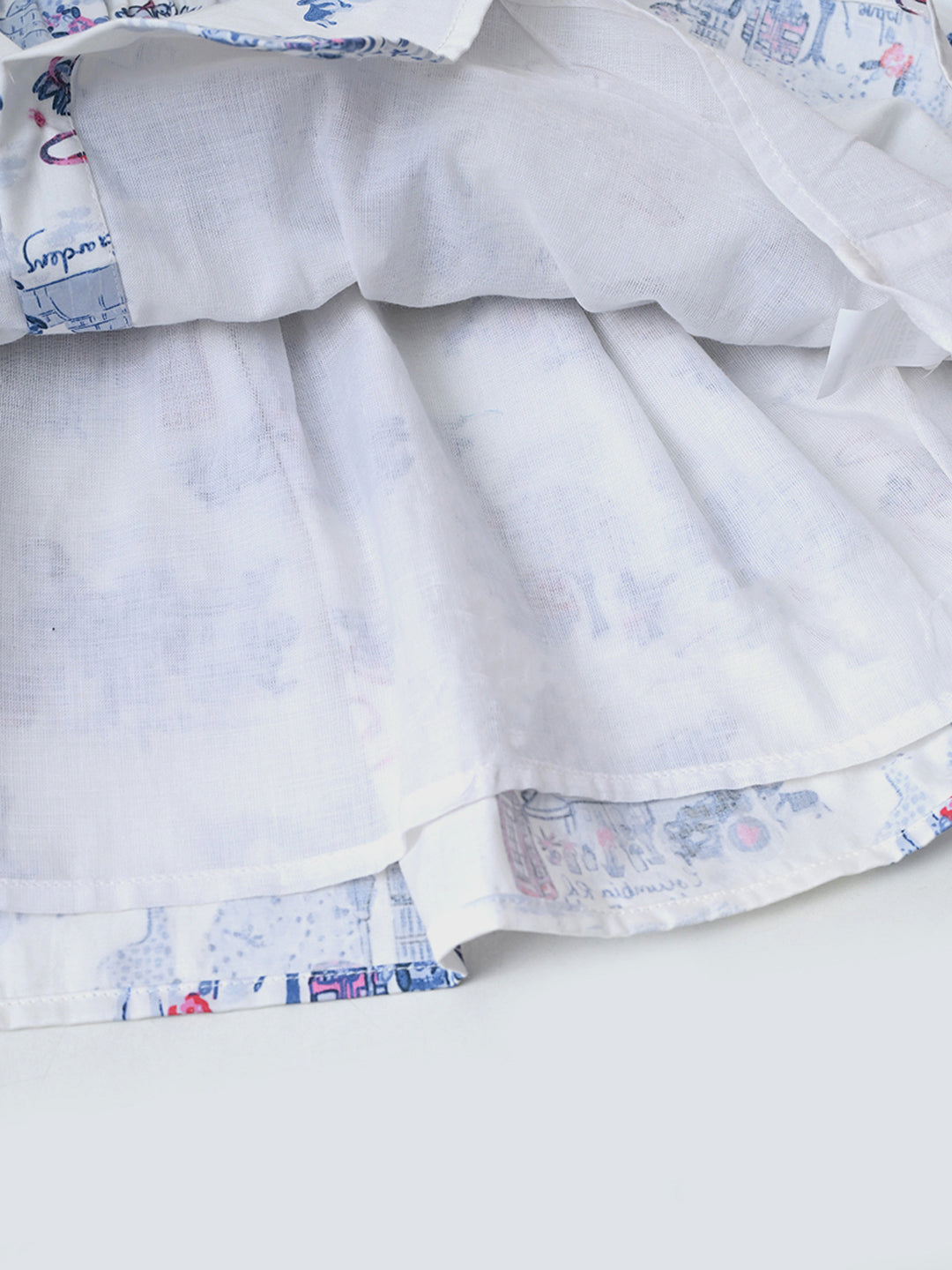 Baby Girls Floral Printed CottonWoven  Dress with Peter Pan Collar -Sky Blue- MADR646L