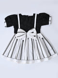 Baby Girls Printed Cotton Woven Fit & Flare Dress with Puff Sleeves and Bow Appilque-Black- MADR651L