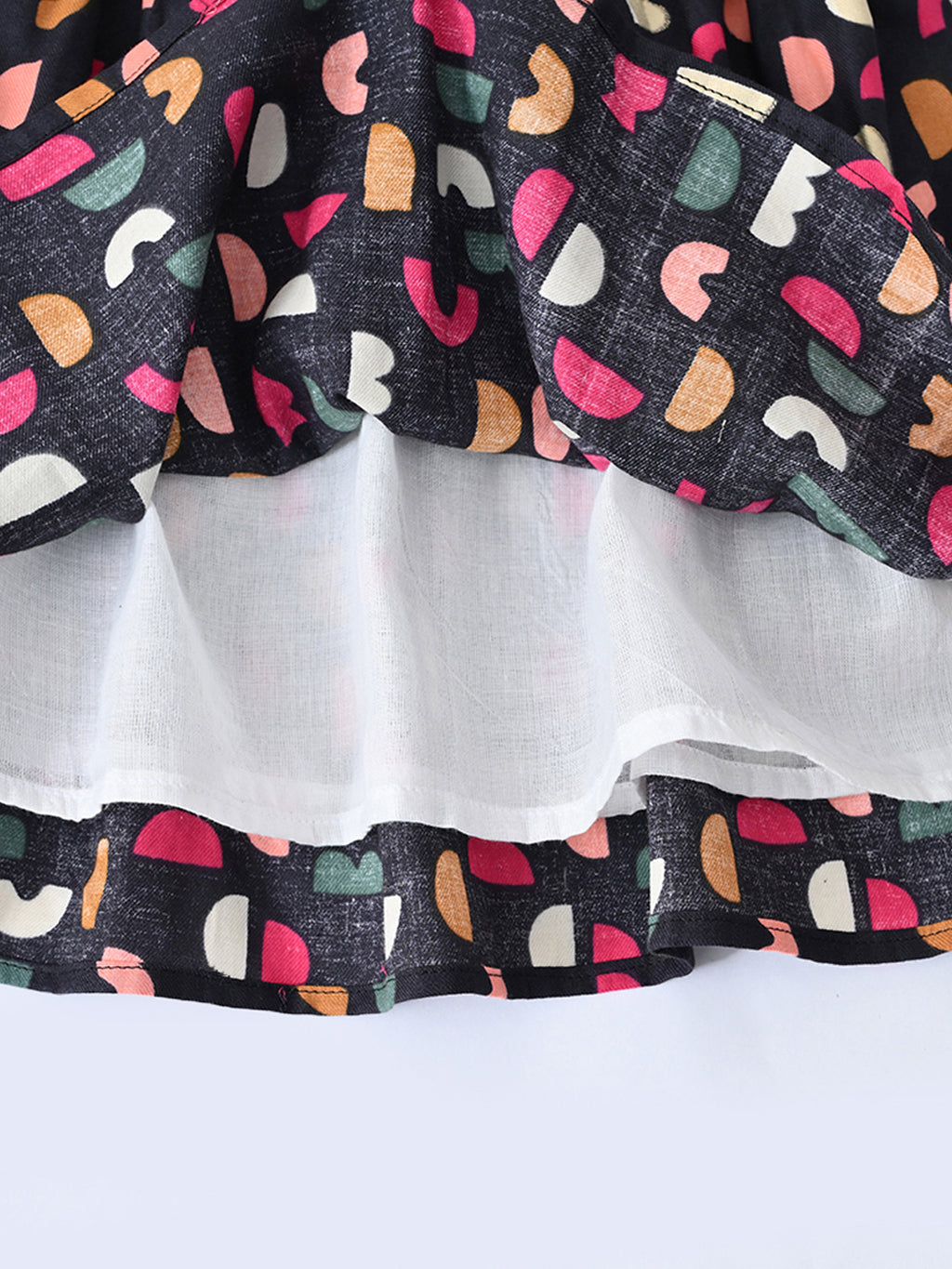 Baby Girls Printed Cotton Woven Fit & Flare Dress with Puff Sleeves and Bow Appilque-Dark Pink- MADR654L