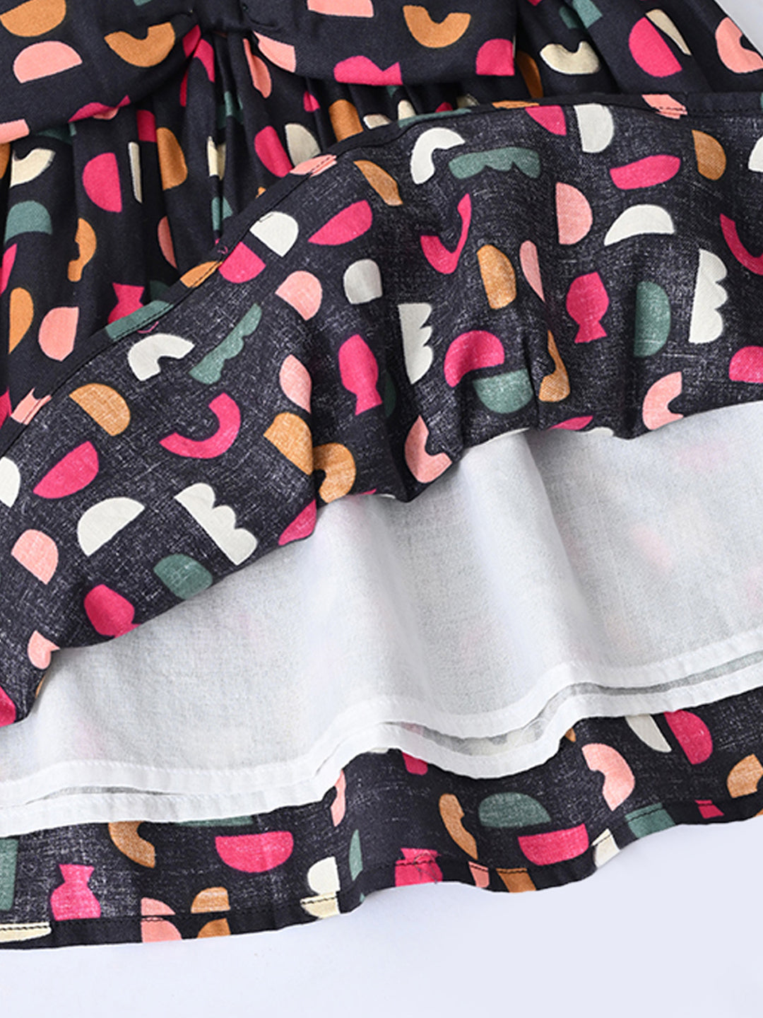 Baby Girls Printed Cotton Woven Fit & Flare Dress with Puff Sleeves and Bow Appilque-Dark Pink- MADR654L