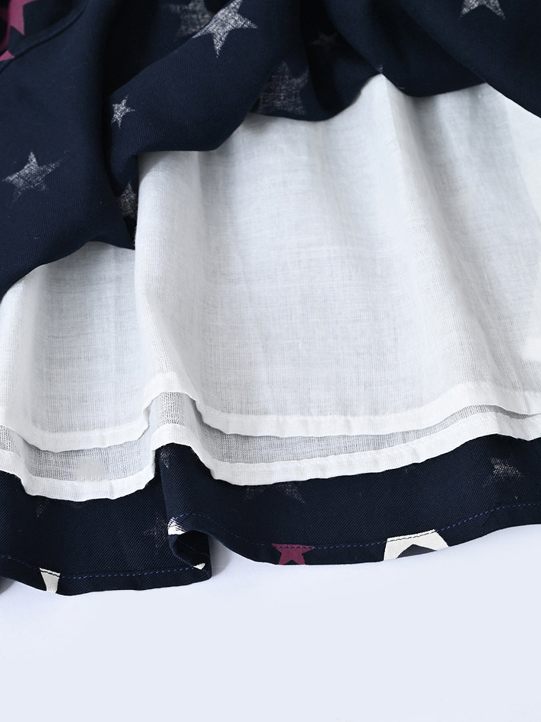 Baby Girls Printed Cotton Woven Fit & Flare Dress with Puff Sleeves and Bow Appilque-White- MADR655L