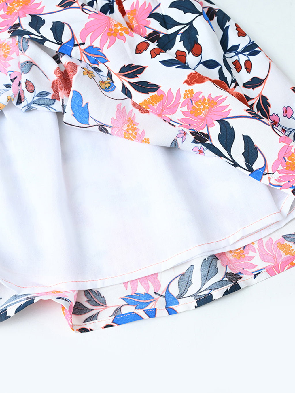 Baby Girls Floral Printed Cotton Woven Dress with Bell Sleeves - Navy Blue & Pink- MADR656L
