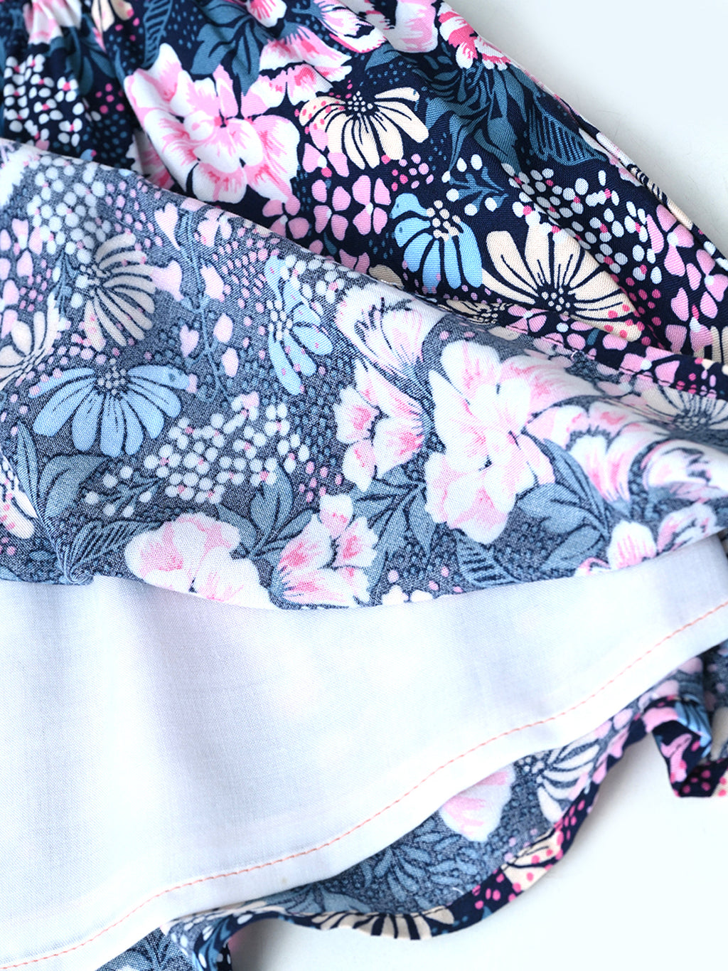 Baby Girls Floral Printed Cotton Woven Dress with Bell Sleeves - White- MADR657L