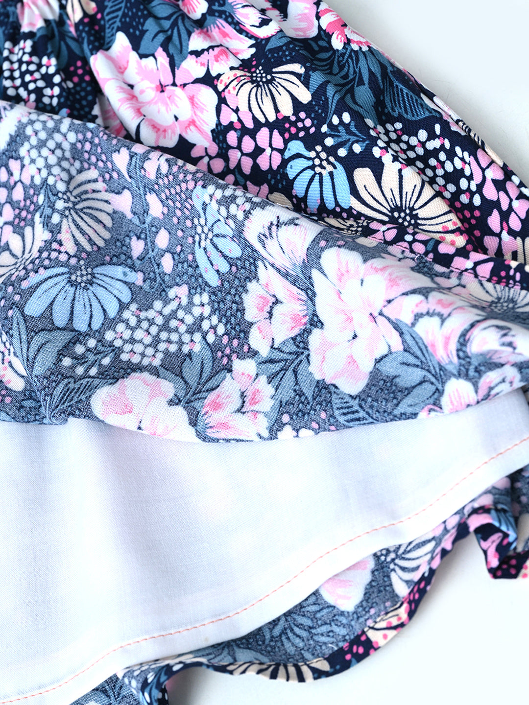 Baby Girls Floral Printed Cotton Woven Dress with Bell Sleeves - White- MADR657L