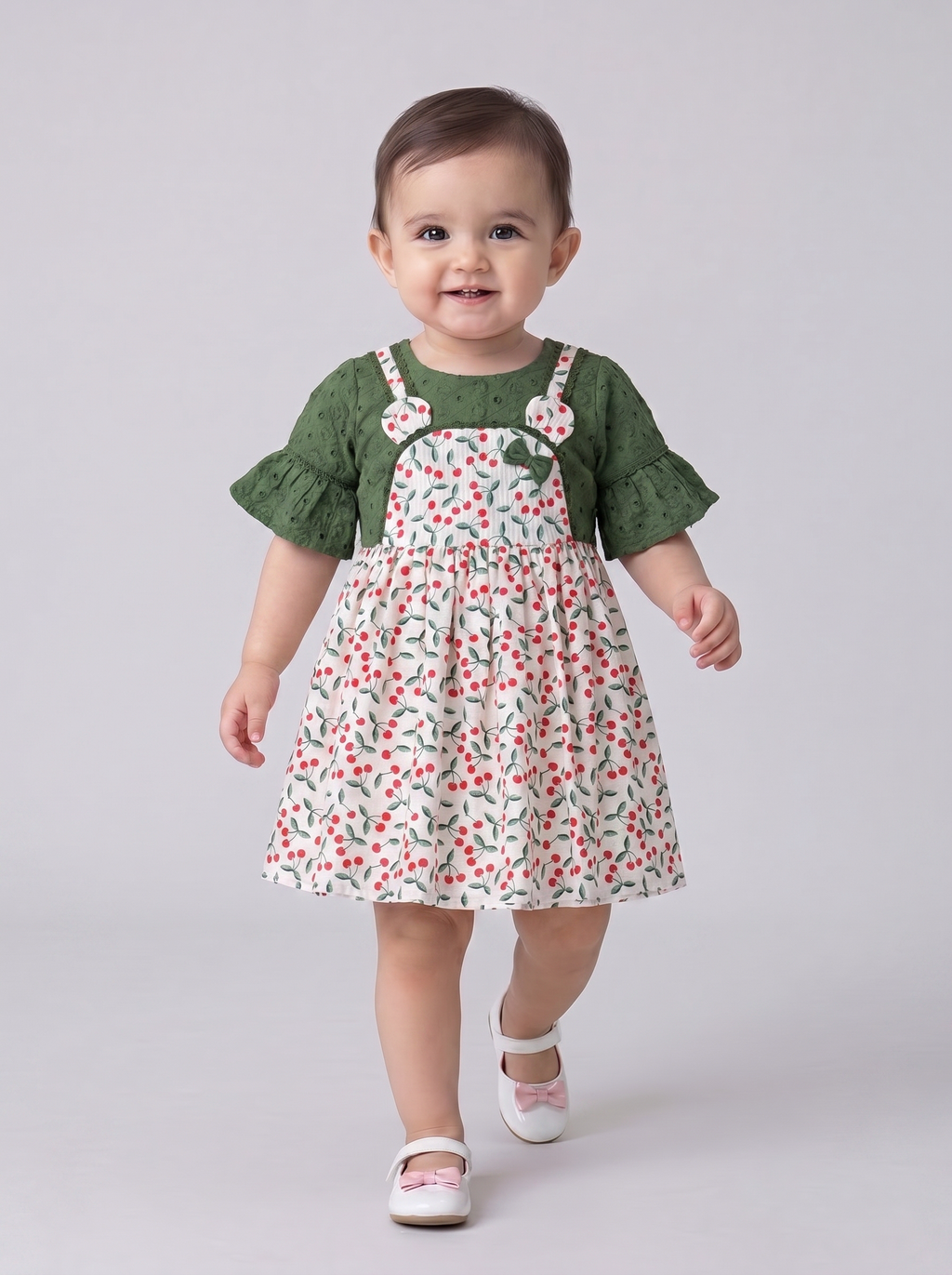Baby Girls Floral Printed Cotton Woven Dress with Bell Sleeves - Multi-Color- MADR659L