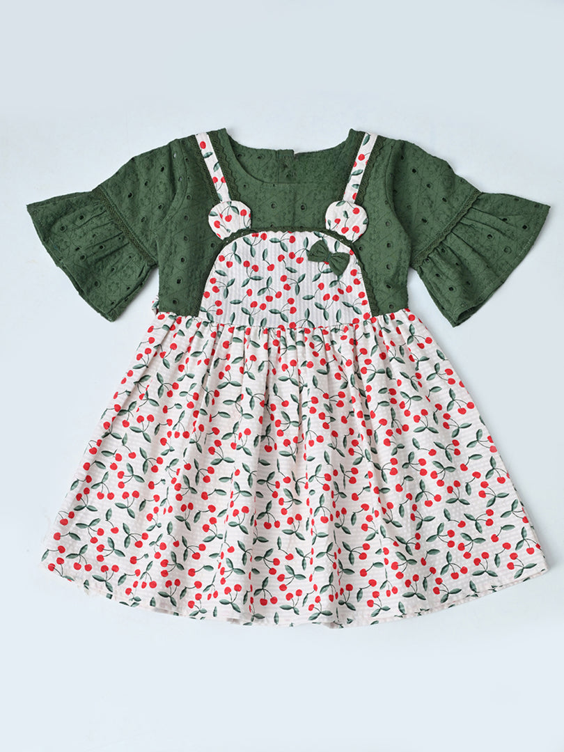 Baby Girls Floral Printed Cotton Woven Dress with Bell Sleeves - Multi-Color- MADR659L