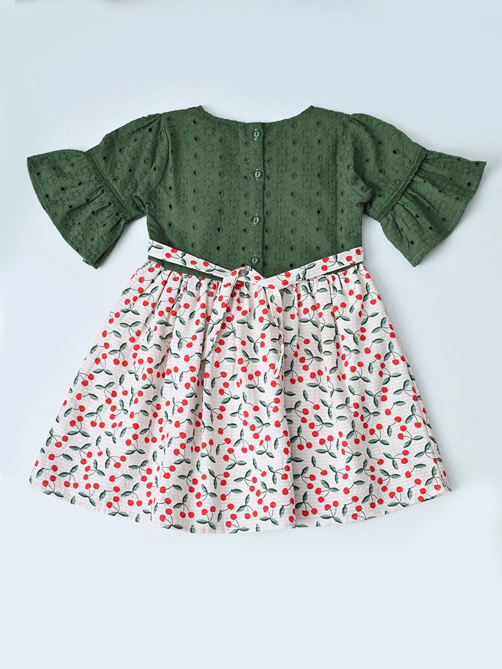 Baby Girls Floral Printed Cotton Woven Dress with Bell Sleeves - Multi-Color- MADR659L