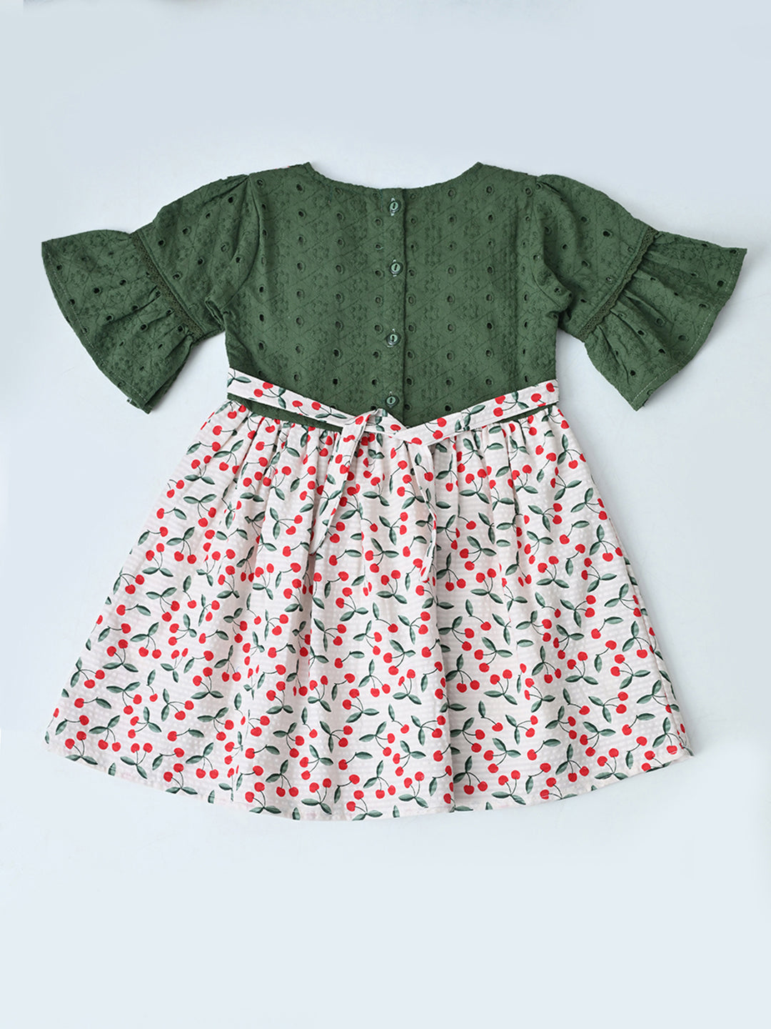 Baby Girls Floral Printed Cotton Woven Dress with Bell Sleeves - Multi-Color- MADR659L