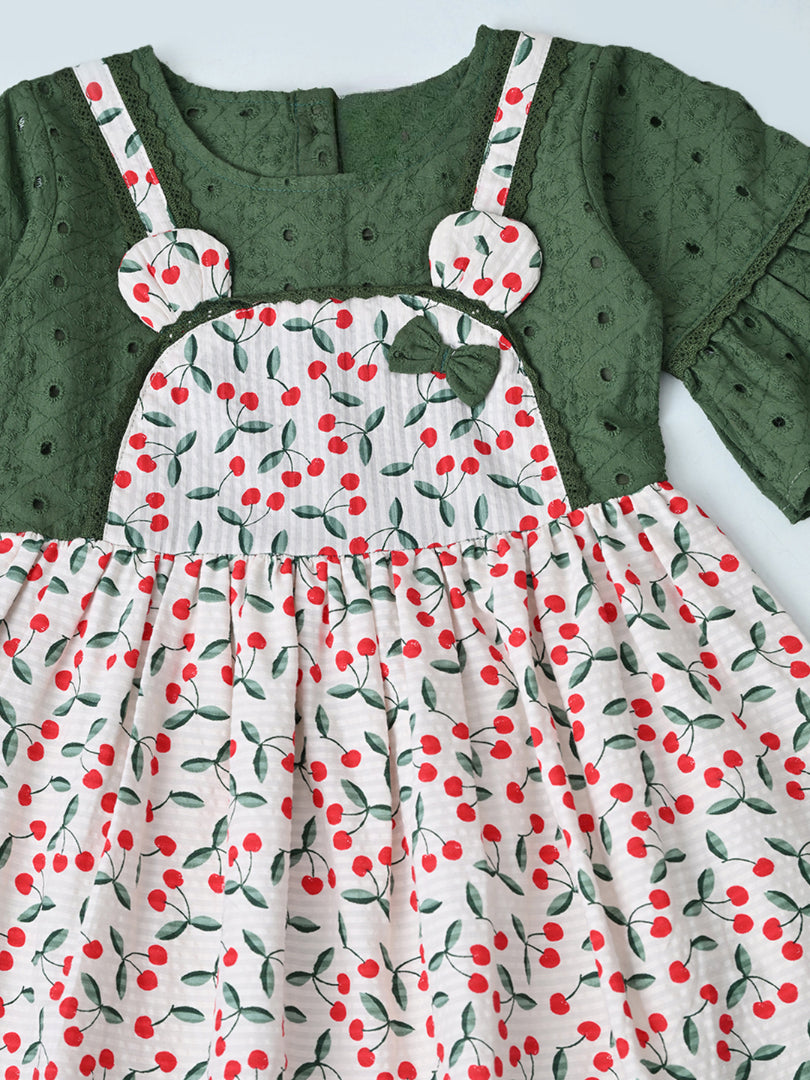 Baby Girls Floral Printed Cotton Woven Dress with Bell Sleeves - Multi-Color- MADR659L