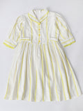 Girls Sriped Cotton Woven Dress with bow Waist Appliqu - Yellow- MADR669TT