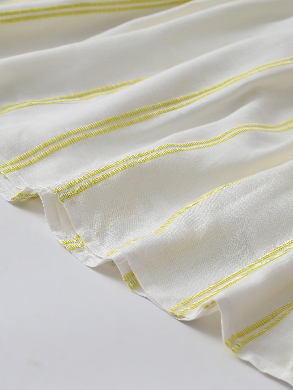 Girls Sriped Cotton Woven Dress with bow Waist Appliqu - Yellow- MADR669TT
