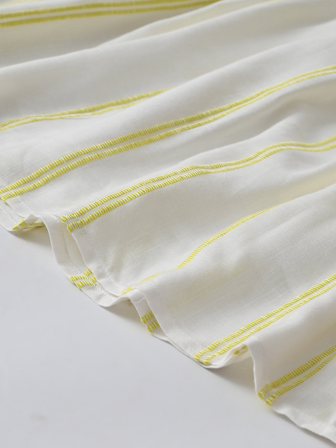 Girls Sriped Cotton Woven Dress with bow Waist Appliqu - Yellow- MADR669TT