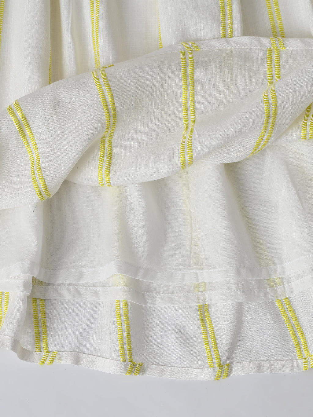 Girls Sriped Cotton Woven Dress with bow Waist Appliqu - Yellow- MADR669TT