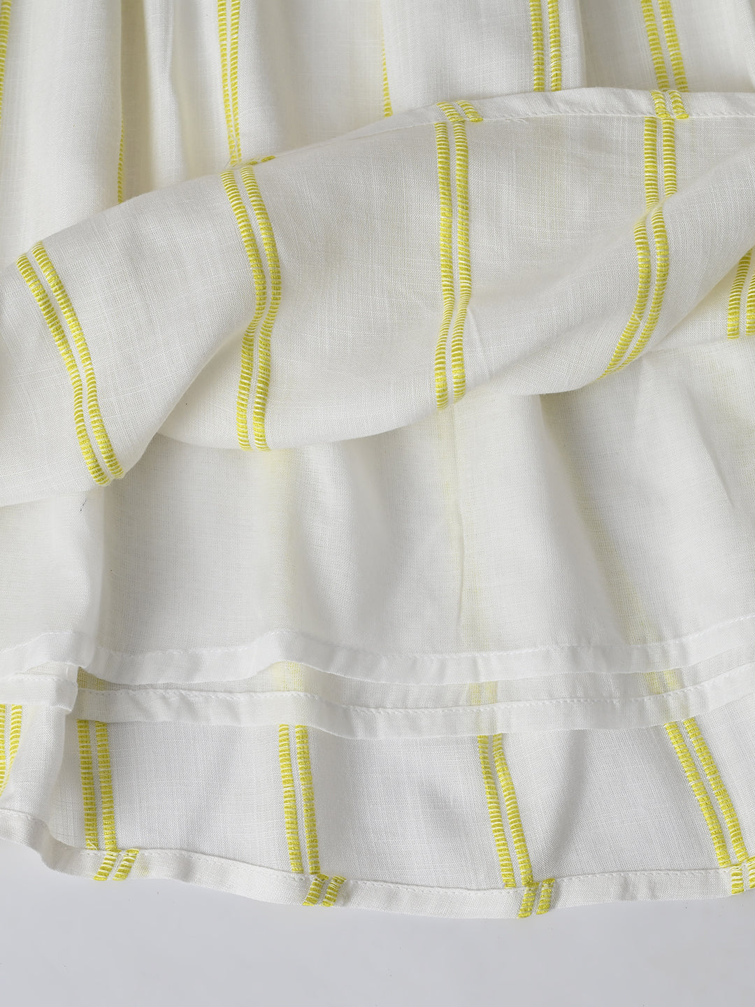 Girls Sriped Cotton Woven Dress with bow Waist Appliqu - Yellow- MADR669TT