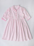 Girls Sriped Cotton Woven Dress with bow Waist Appliqu - Pink- MADR671TT