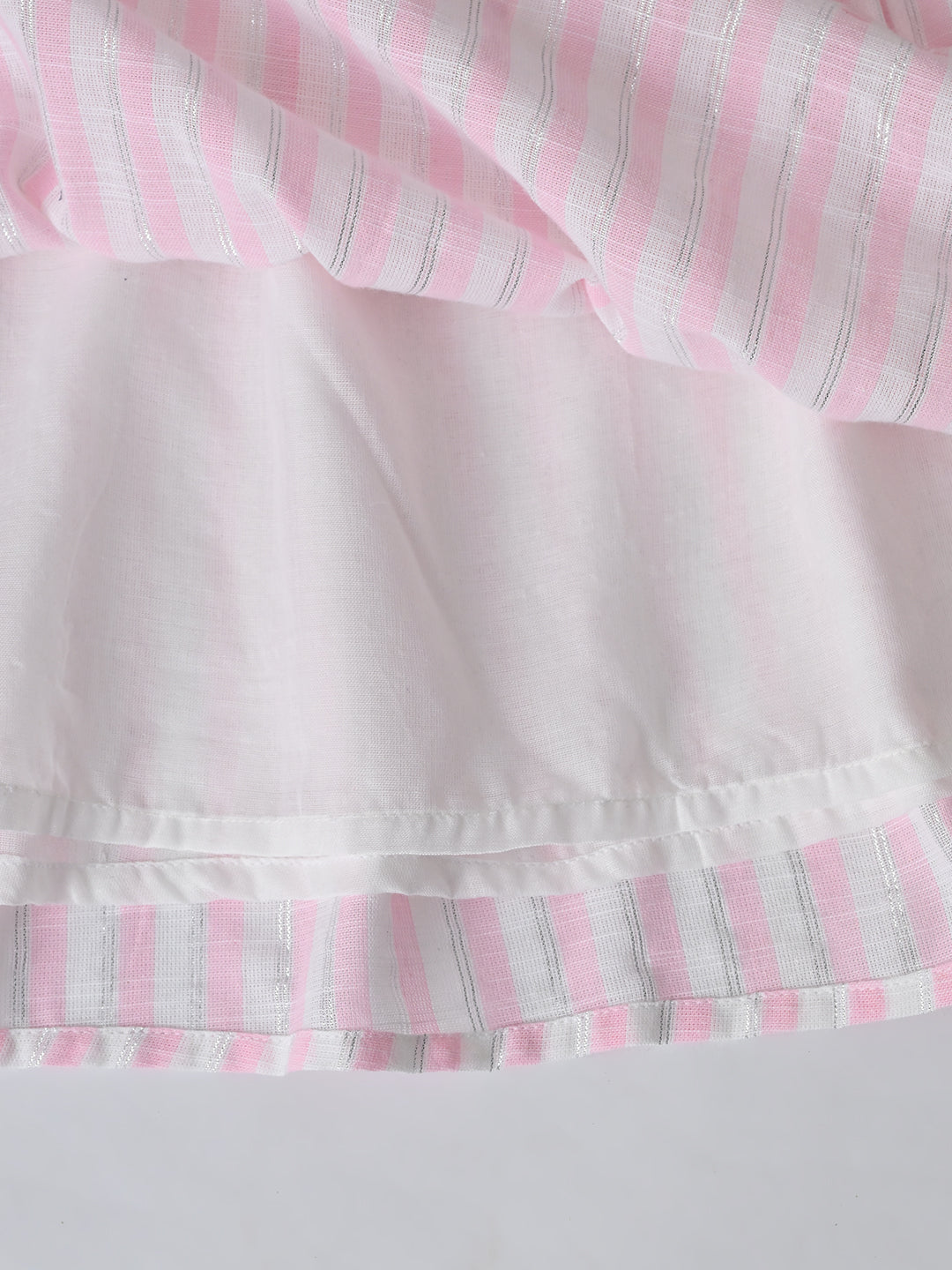 Girls Sriped Cotton Woven Dress with bow Waist Appliqu - Pink- MADR671TT
